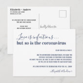 愛は伝染する ネイビーブルーの結婚式延期 案内ポストカード (正面/裏面)