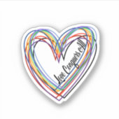 「愛は全てを征服する」ハートステッカラフルカー シール (正面)