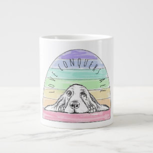 愛は全てを征服する 犬 虹 バセットハウンド ジャンボコーヒーマグカップ