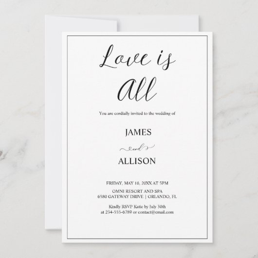 愛は全てミニマエレガントリストシンプル 招待状 (正面)