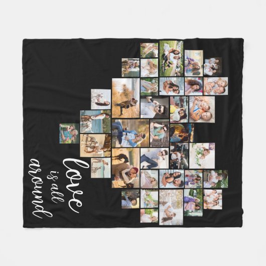 愛は全のまわりにハート型36フォトコラージュ フリースブランケット (正面(横))