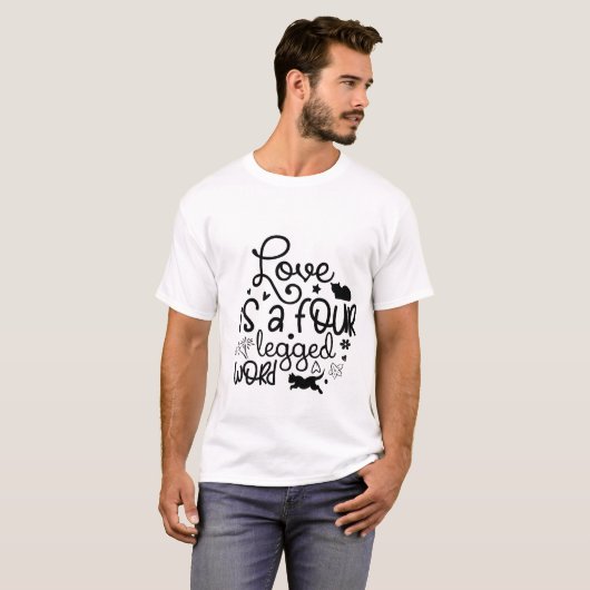 愛は四本足の言葉 - かわいい猫好きの引用 Tシャツ (正面フル)