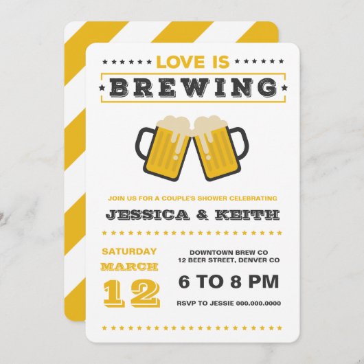 愛は大人のビールを醸造結婚しているブライダルシャワー 招待状 (正面/裏面)