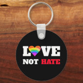 愛は嫌いではないはっきりしたハートレインボーにブラックグラフィック キーホルダー (正面)