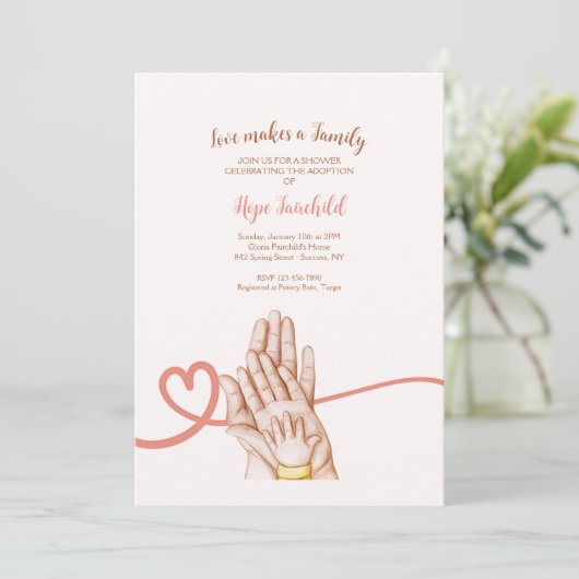 愛は家族の養子縁組シャワー招待状 案内状 (スタンド正面)
