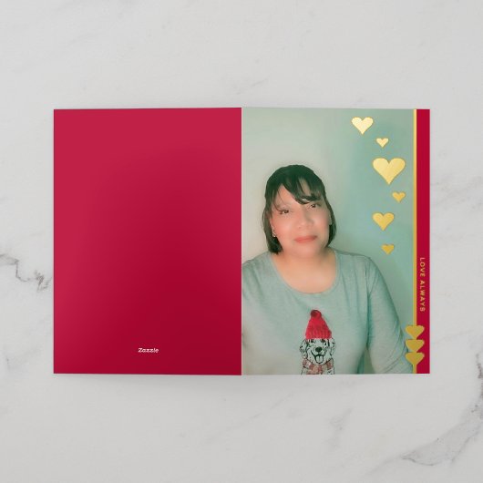 愛は常にパーソナライズされたフォトフォイルのカード 箔シーズンカード (外側レイダウン)