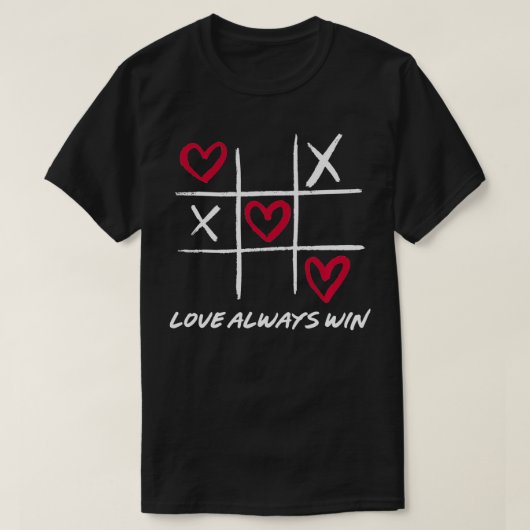 愛は常に勝つTicTacToe XOXOハートValentines Da Tシャツ (デザイン正面)
