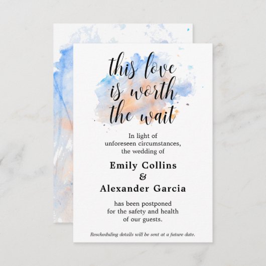 愛は待つ価値がある | 結婚イベント延期のお知らせカード 出欠カード (正面/裏面)
