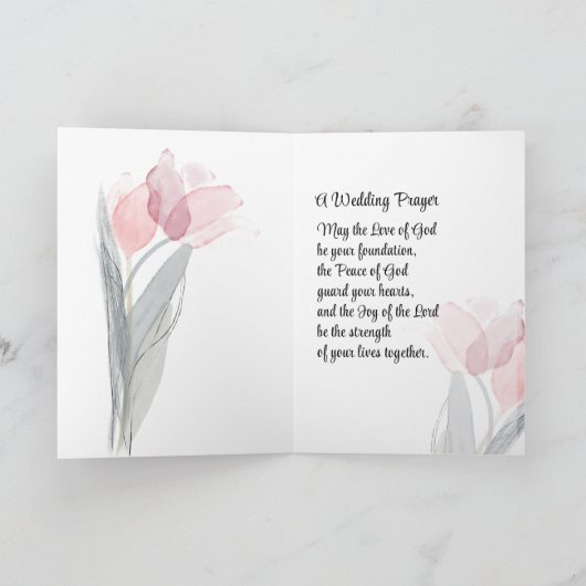 愛は忍耐のピンクのチューリップ聖書結婚式 カード (内部)
