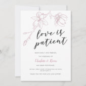 愛は忍耐のピンクの花のウェディング延期 案内状 (正面)