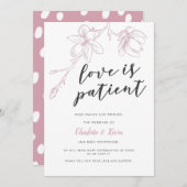 愛は忍耐のピンクの花の結婚延期 案内状 (正面/裏面)
