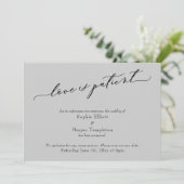 愛は忍耐のライトグレー延期結婚カード 招待状 (スタンド正面)