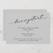 愛は忍耐のライトグレー延期結婚カード 招待状 (正面/裏面)