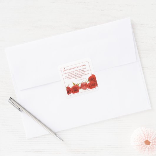 愛は忍耐の赤いバラ スクエアシール (封筒)