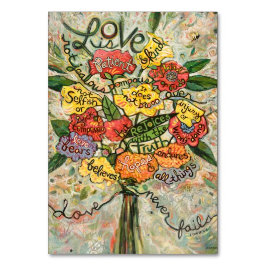 愛は忍耐強いですの1枚のCorinthiansの祈りの言葉カード テーブルナンバー (正面)