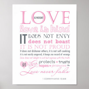 愛は忍耐強いです、愛です親切- 1 Corinthians 13 ポスター