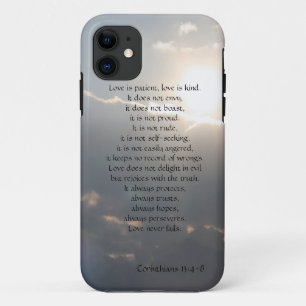 愛は忍耐強いです、Corinthians作詩します、雲のiPhone iPhone 11 ケース