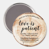 愛は忍耐強いウッドカット救私たちの新しい日付 マグネット (正面/裏面)