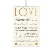 愛は忍耐強いバイブルの詩タイポグラフィ金ゴールドシック カーエアーフレッシュナー (正面)