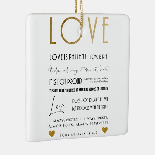 愛は忍耐強いバイブルの詩タイポグラフィ金ゴールドシック セラミックオーナメント (右)