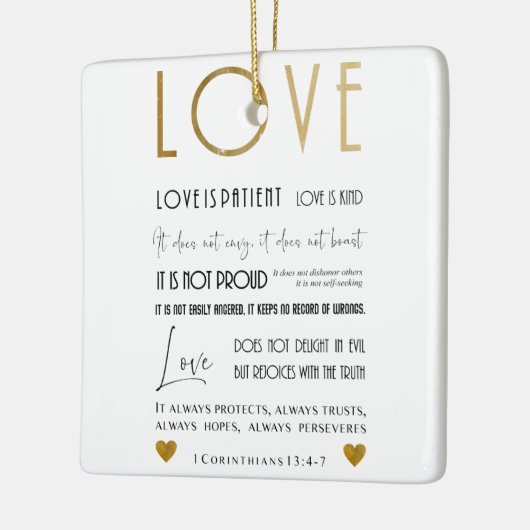 愛は忍耐強いバイブルの詩タイポグラフィ金ゴールドシック セラミックオーナメント (左)