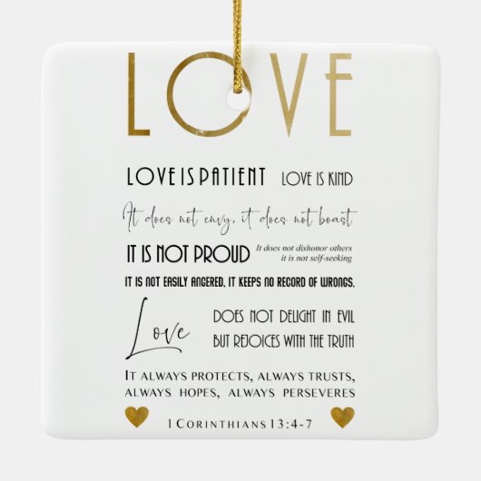 愛は忍耐強いバイブルの詩タイポグラフィ金ゴールドシック セラミックオーナメント (裏面)