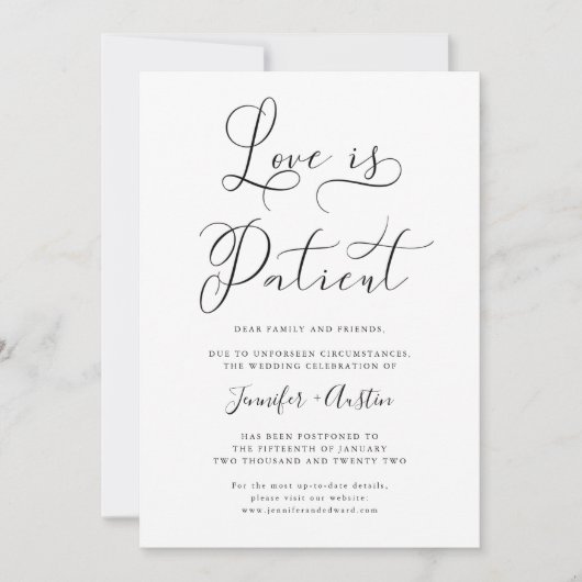 愛は忍耐強いミニマリスト結婚式の日付を保存 セーブザデート (正面)