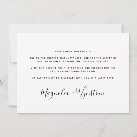 愛は忍耐強いモダンタイポグラフィ駆け落ち 案内状 (裏面)