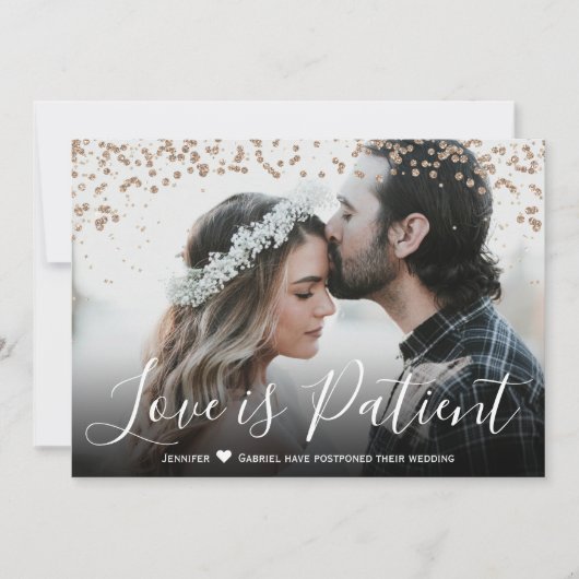 愛は忍耐強い延期された結婚発表 招待状 (正面)