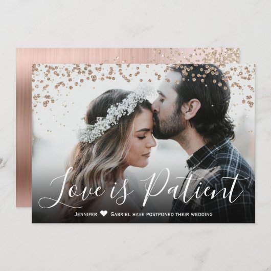 愛は忍耐強い延期された結婚発表 招待状 (正面/裏面)