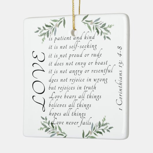 愛は忍耐強い愛は親切なクリスマス装飾である セラミックオーナメント (左)