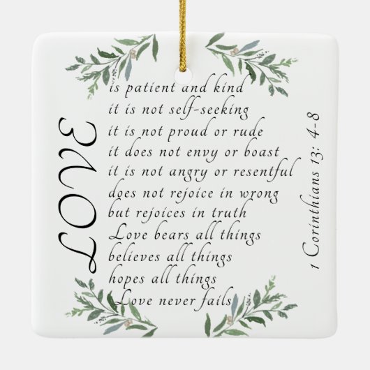 愛は忍耐強い愛は親切なクリスマス装飾である セラミックオーナメント (裏面)