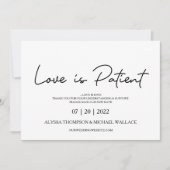 愛は忍耐強い日付の延期結婚変更 招待状 (正面)