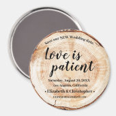 愛は忍耐強い木材ディスク日付を変更結婚する マグネット (正面/裏面)