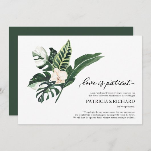 愛は忍耐強い熱帯結婚の延期 招待状 (正面/裏面)
