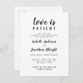 愛は忍耐強い エレガントな延期された結婚式 インビテーションポストカード (正面/裏面)