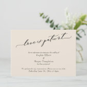 愛は忍耐強い クリーム色の延期結婚カード 招待状 (スタンド正面)