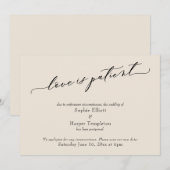 愛は忍耐強い クリーム色の延期結婚カード 招待状 (正面/裏面)