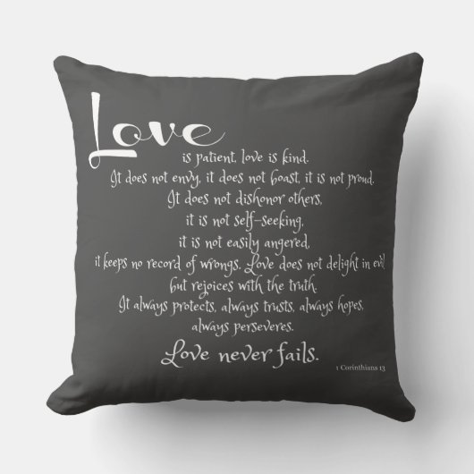 愛は忍耐強い(コリント人への手紙の聖句)グレー クッション (正面)