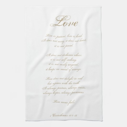 愛は忍耐強い |コリント13 |エレガントアイボリー キッチンタオル (縦)