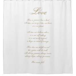 愛は忍耐強い |コリント13 |エレガントアイボリー シャワーカーテン