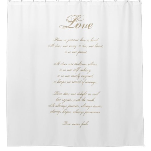 愛は忍耐強い |コリント13 |エレガントアイボリー シャワーカーテン (正面)