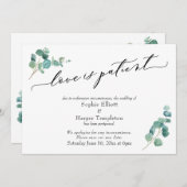 愛は忍耐強い ユーカリ 延期 結婚カード 招待状 (正面/裏面)