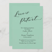 愛は忍耐強い ライトグリーン 延期 ウェディングカード 招待状 (正面/裏面)