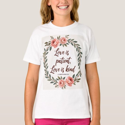 愛は忍耐強い、愛は親切 キリスト教Tシャツ Tシャツ (正面)