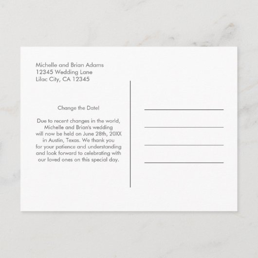 愛は忍耐強い 結婚式の日程を変更 案内ポストカード (裏面)