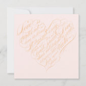 愛は忍耐強い…赤面と金ゴールド書道ハート 招待状 (正面)