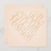 愛は忍耐強い…軽い金ゴールド書道ハート 招待状 (正面/裏面)