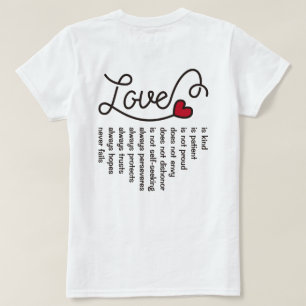 愛は忍耐強く親切なタイポグラフィの赤いハートの詩です Tシャツ