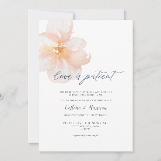 愛は忍耐強く ある 日程変更 フラワー 招待状 (正面)